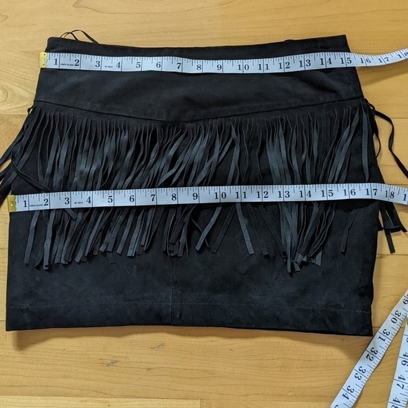 Mango genuine leather fringe mini skirt western style black size 2 T3 - Picture 4 of 8